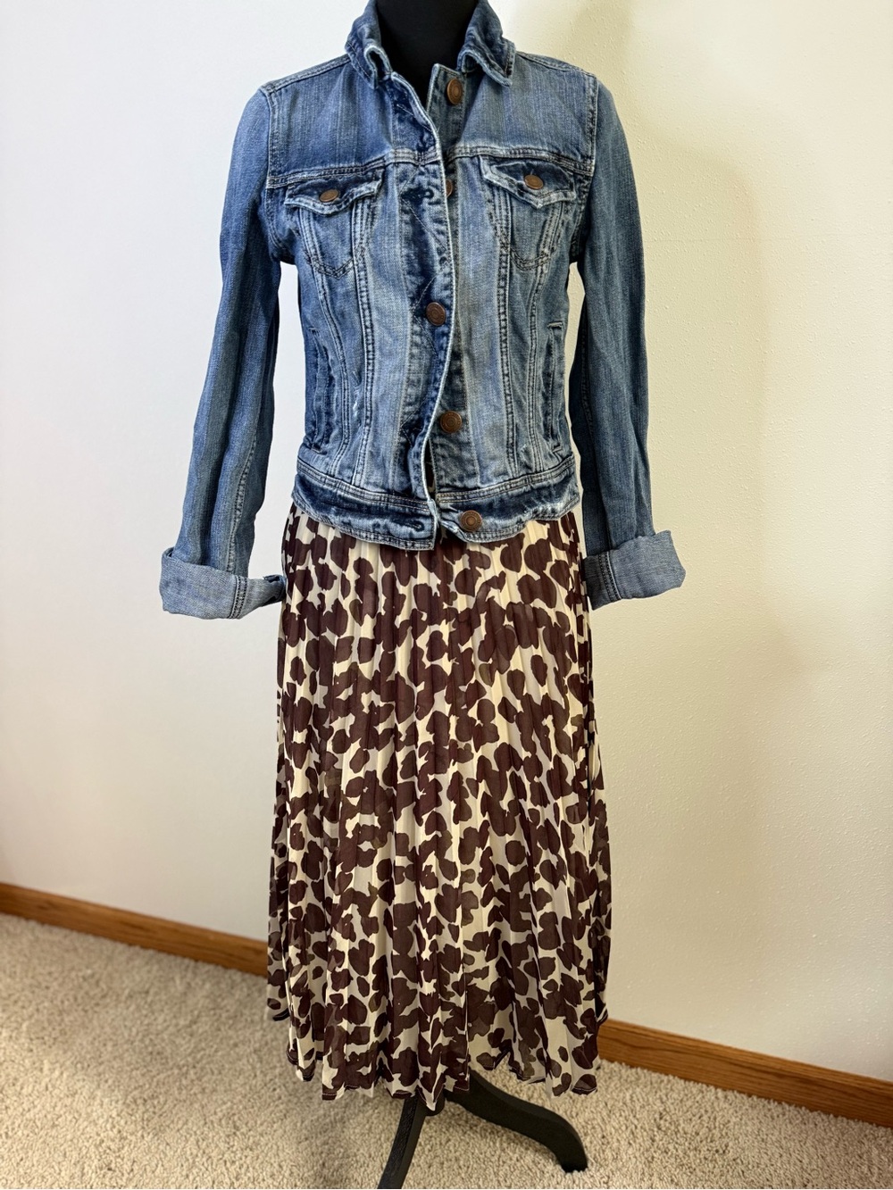 Sanctuary Leopard Pleated Midi Skirt XS Brown Cream Animal Print - Picture 3 of 11